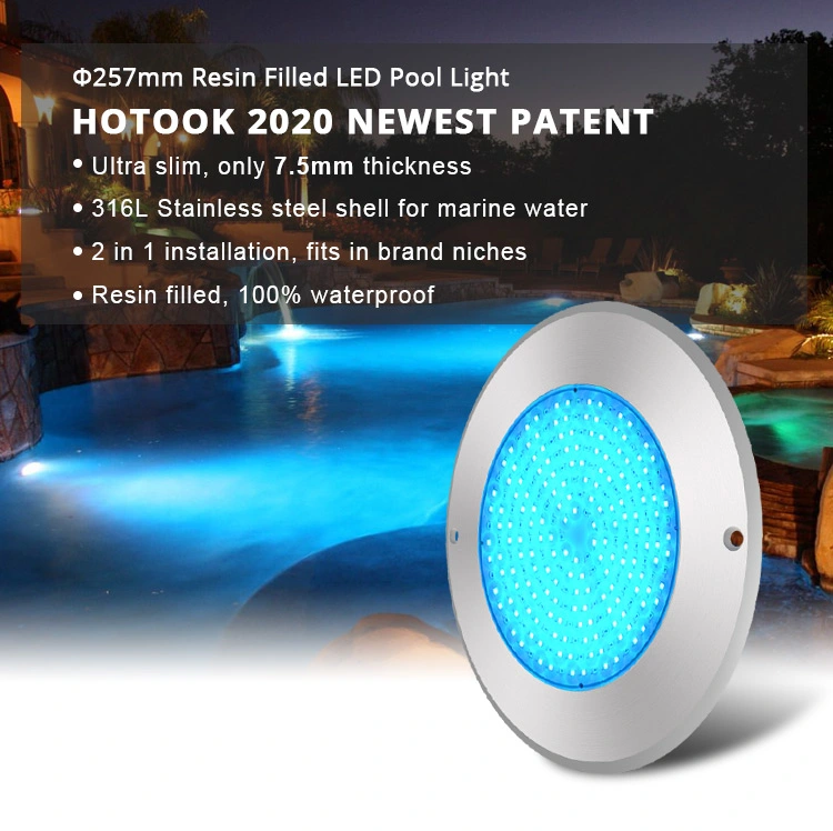 Hotook Patented WiFi Control Light for Pool Niche Replace IP68 SS316 Stainless Steel Resin Filled 18W LED Lights Underwater