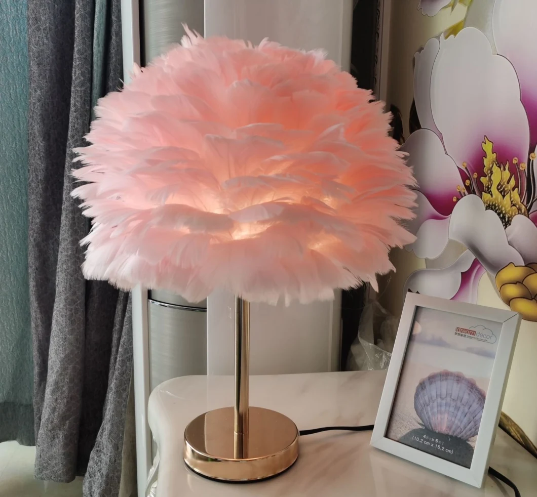 Nordic Creative Lovely Bedroom Bed Floor Lamp Natural Super Fluffy Feather Floor Lamp