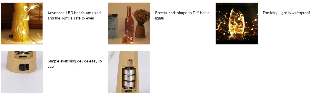 Fairy Light with Battery Operated Bottle Cork for Home Decoration